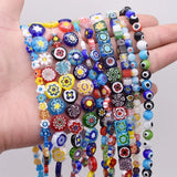 10mm Stripe Lampwork Glass Beads Plum Blossom Square Heart Round