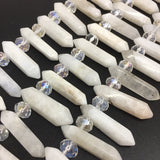 Raw Natural Moonstone Point Beads Strand Rough Clear Quartz Pendant