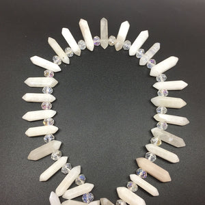 Raw Natural Moonstone Point Beads Strand Rough Clear Quartz Pendant