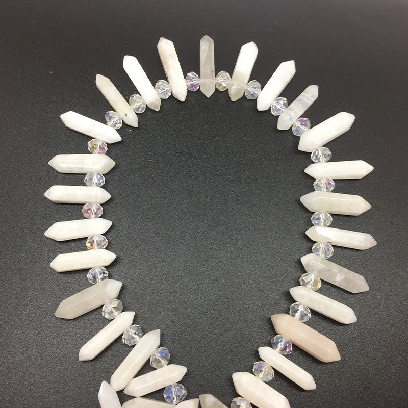 Raw Natural Moonstone Point Beads Strand Rough Clear Quartz Pendant