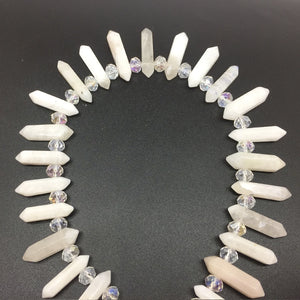 Raw Natural Moonstone Point Beads Strand Rough Clear Quartz Pendant