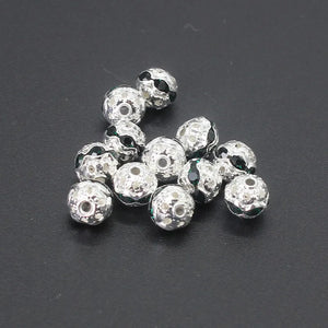 Silver Rhinestone Ball Spacer Beads 50pcs/lot for Jewelry Making