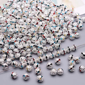 Silver Rhinestone Ball Spacer Beads 50pcs/lot for Jewelry Making
