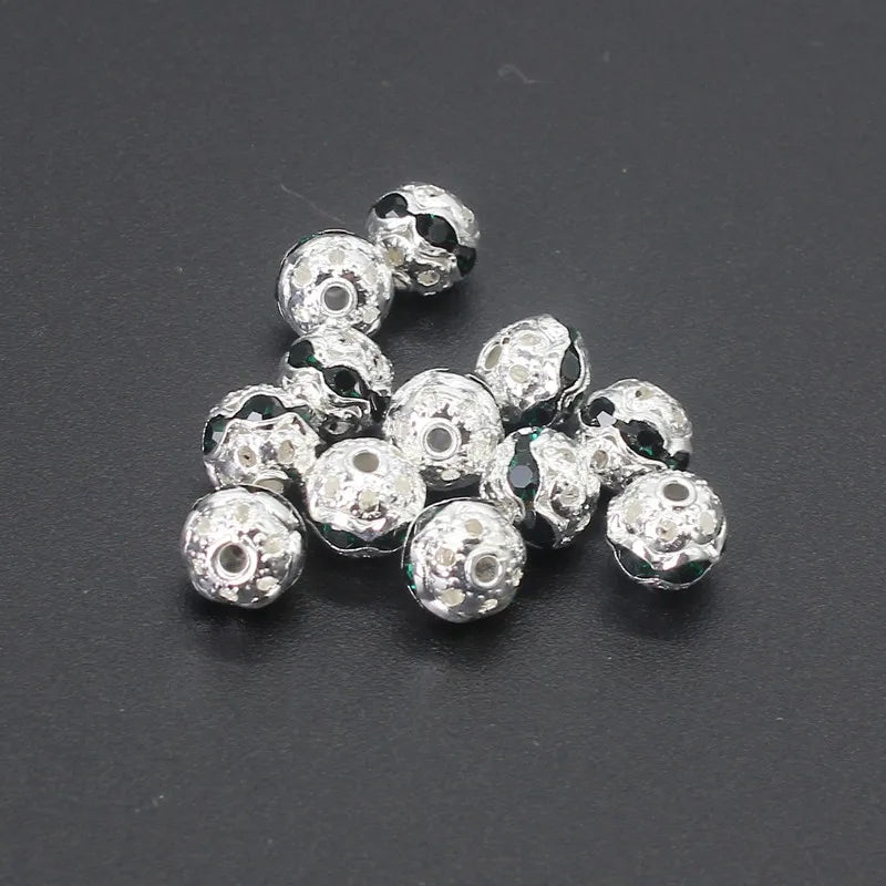 Silver Rhinestone Ball Spacer Beads 50pcs/lot for Jewelry Making