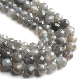 8mm Labradorite Gemstone Beads 7.5'' Grey Faceted Flash