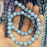 Aquamarines Stone Beads 15'' Round Faceted DIY Loose Beads