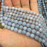 Aquamarines Stone Beads 15'' Round Faceted DIY Loose Beads