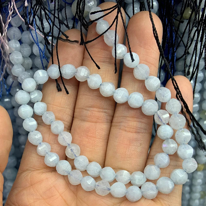 Aquamarines Stone Beads 15'' Round Faceted DIY Loose Beads