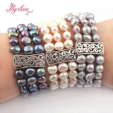 8mm Freshwater Pearl Bracelet, Tibetan Silver, Adjustable, Birthday Gift