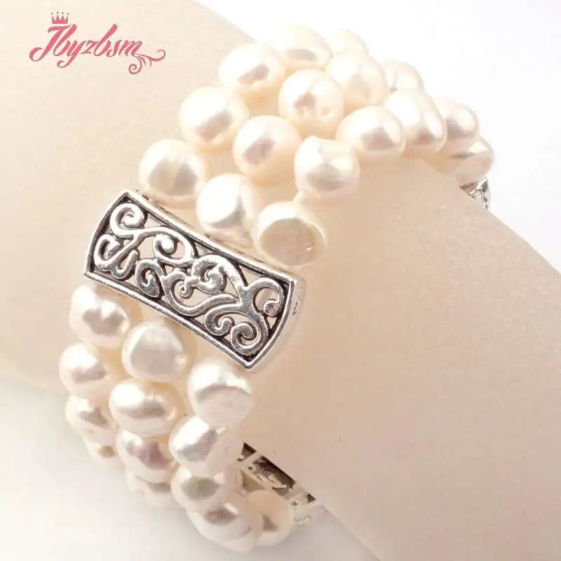 8mm Freshwater Pearl Bracelet, Tibetan Silver, Adjustable, Birthday Gift