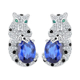 6*8mm Lab Ruby S925 Silver Leopard Earrings Zircon Vintage Ear Stud