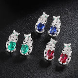 6*8mm Lab Ruby S925 Silver Leopard Earrings Zircon Vintage Ear Stud