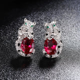 6*8mm Lab Ruby S925 Silver Leopard Earrings Zircon Vintage Ear Stud