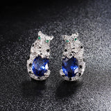 6*8mm Lab Ruby S925 Silver Leopard Earrings Zircon Vintage Ear Stud