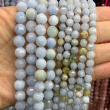 6-8mm Aquamarines Round Faceted Beads 15'' DIY Loose Beads