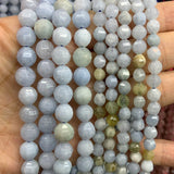 6-8mm Aquamarines Round Faceted Beads 15'' DIY Loose Beads