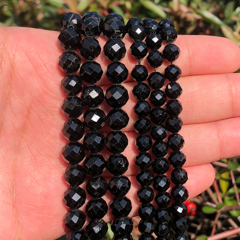 Natural Faceted Tourmaline Stone Beads Round Loose Beads 7.5''