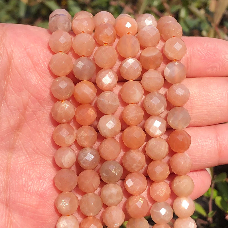 6/8mm Faceted Sunstone Stone Beads for Diy Jewellery Making 7.5''