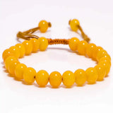 6-8mm Yellow Chalcedony Round Smooth Beads Bracelet Seven Chakras Taseel