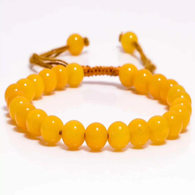 6-8mm Yellow Chalcedony Round Smooth Beads Bracelet Seven Chakras Taseel