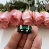 6/8mm Tungsten Wedding Bands Green Opal Gear Inlay Comfort Fit