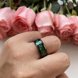 6/8mm Tungsten Wedding Bands Green Opal Gear Inlay Comfort Fit
