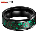 6/8mm Tungsten Wedding Bands Green Opal Gear Inlay Comfort Fit