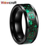 6/8mm Tungsten Wedding Bands Green Opal Gear Inlay Comfort Fit