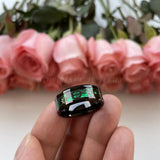 6/8mm Tungsten Wedding Bands Green Opal Gear Inlay Comfort Fit