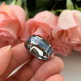 Tungsten Wedding Rings Beveled Edges Carbon Fiber Gear Inlay