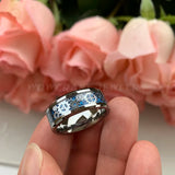 Tungsten Wedding Rings Beveled Edges Carbon Fiber Gear Inlay