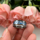 Tungsten Wedding Rings Beveled Edges Carbon Fiber Gear Inlay