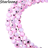 6/8mm Hamsa Pink Evil Eye Glass Beads DIY Jewelry Making