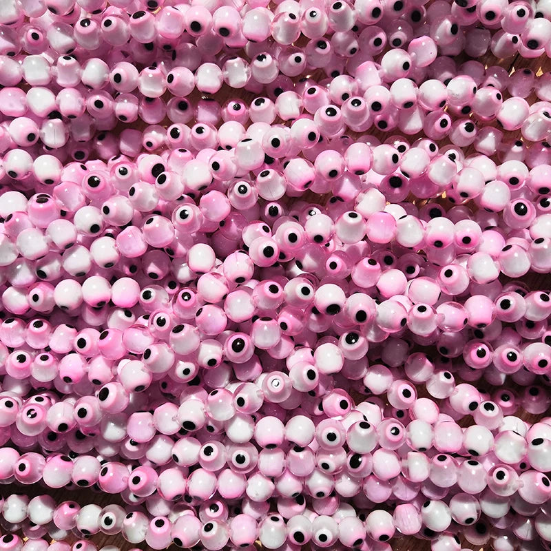 6/8mm Hamsa Pink Evil Eye Glass Beads DIY Jewelry Making