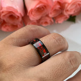 6/8mm Tungsten Carbide Wedding Bands Gears Red Opal Inlay Beveled Edges