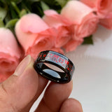 6/8mm Tungsten Carbide Wedding Bands Gears Red Opal Inlay Beveled Edges