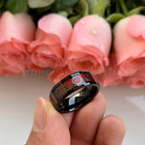 6/8mm Tungsten Carbide Wedding Bands Gears Red Opal Inlay Beveled Edges