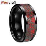 6/8mm Tungsten Carbide Wedding Bands Gears Red Opal Inlay Beveled Edges