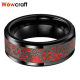 6/8mm Tungsten Carbide Wedding Bands Gears Red Opal Inlay Beveled Edges