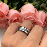 6/8mm Tungsten Carbide Rings Gear Carbon Fiber Inlay Beveled Edges