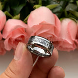 6/8mm Tungsten Carbide Rings Gear Carbon Fiber Inlay Beveled Edges