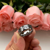 6/8mm Tungsten Carbide Rings Gear Carbon Fiber Inlay Beveled Edges