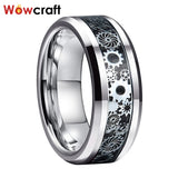 6/8mm Tungsten Carbide Rings Gear Carbon Fiber Inlay Beveled Edges