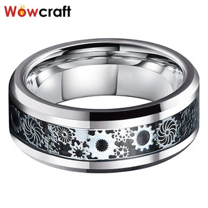 6/8mm Tungsten Carbide Rings Gear Carbon Fiber Inlay Beveled Edges