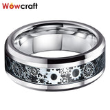 6/8mm Tungsten Carbide Rings Gear Carbon Fiber Inlay Beveled Edges