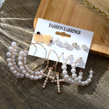 6/9 Pairs Big Hoop Pearl Earring Set for Women