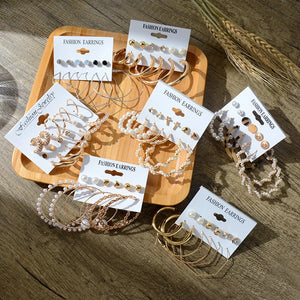 6/9 Pairs Big Hoop Pearl Earring Set for Women