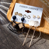 6/9 Pairs Big Hoop Pearl Earring Set for Women
