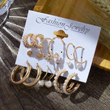 6/9 Pairs Big Hoop Pearl Earring Set for Women