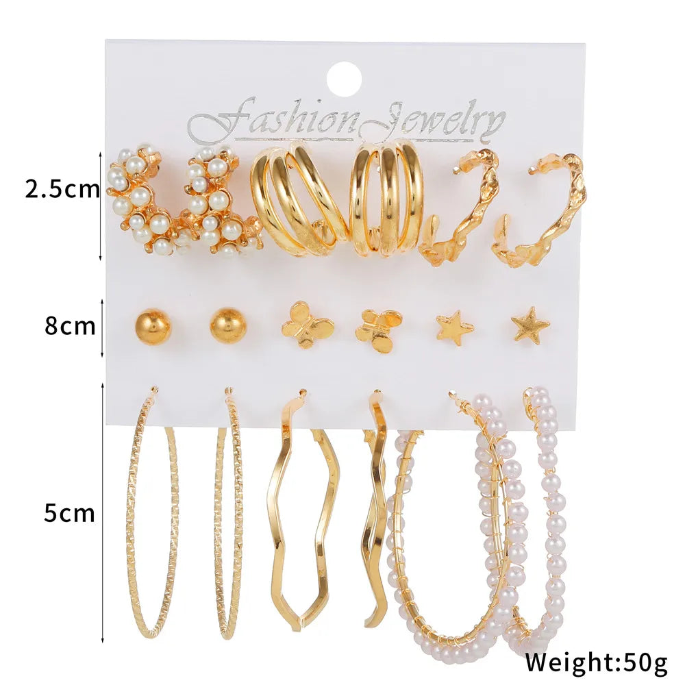 6 Pairs Hoop Pearl Earring Set For Women Vintage Jewelry